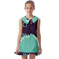 Colorful Background, Material Design, Geometric Shapes Kids  Pilgrim Collar Ruffle Hem Dress by nateshop