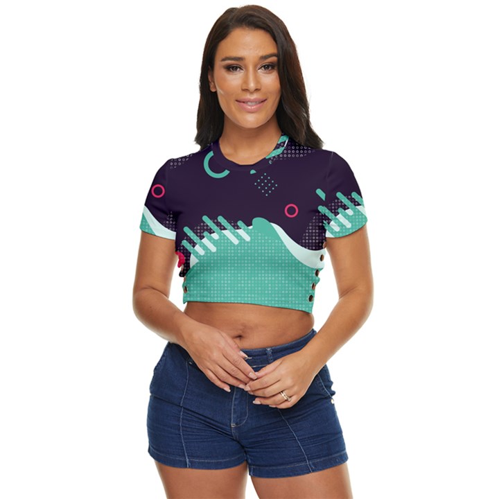 Colorful Background, Material Design, Geometric Shapes Side Button Cropped T-Shirt