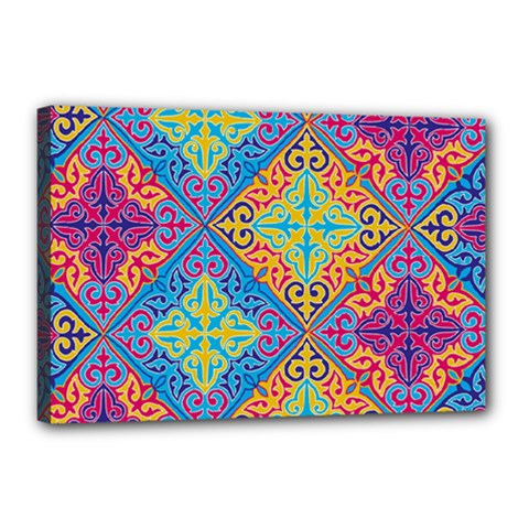 Colorful Floral Ornament, Floral Patterns Canvas 18  X 12  (stretched) by nateshop