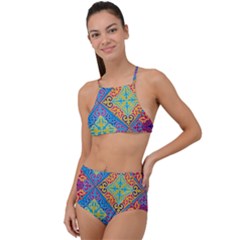 Colorful Floral Ornament, Floral Patterns Halter Tankini Set by nateshop