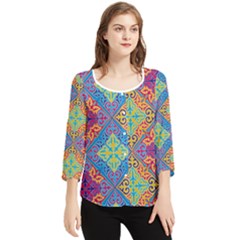 Colorful Floral Ornament, Floral Patterns Chiffon Quarter Sleeve Blouse by nateshop