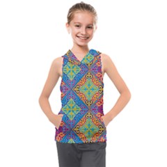 Colorful Floral Ornament, Floral Patterns Kids  Sleeveless Hoodie by nateshop