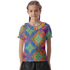 Colorful Floral Ornament, Floral Patterns Kids  Frill Chiffon Blouse by nateshop