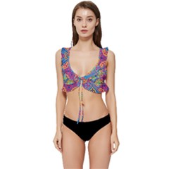 Colorful Floral Ornament, Floral Patterns Low Cut Ruffle Edge Bikini Top by nateshop