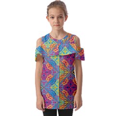 Colorful Floral Ornament, Floral Patterns Fold Over Open Sleeve Top by nateshop