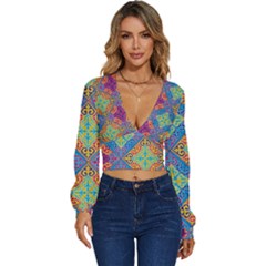 Colorful Floral Ornament, Floral Patterns Long Sleeve Deep-v Velour Top