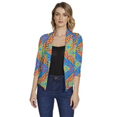 Colorful Floral Ornament, Floral Patterns Women s Draped Front 3/4 Sleeve Shawl Collar Jacket