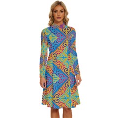 Colorful Floral Ornament, Floral Patterns Long Sleeve Shirt Collar A-line Dress