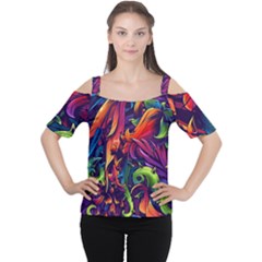 Colorful Floral Patterns, Abstract Floral Background Cutout Shoulder T-Shirt