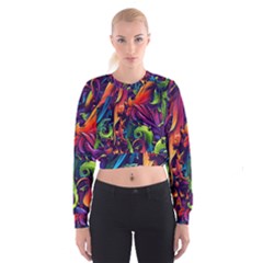 Colorful Floral Patterns, Abstract Floral Background Cropped Sweatshirt