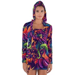 Colorful Floral Patterns, Abstract Floral Background Long Sleeve Hooded T-shirt by nateshop