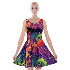 Colorful Floral Patterns, Abstract Floral Background Velvet Skater Dress by nateshop