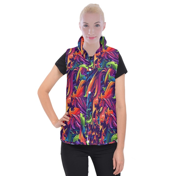 Colorful Floral Patterns, Abstract Floral Background Women s Button Up Vest