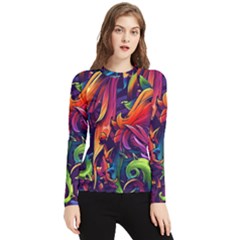 Colorful Floral Patterns, Abstract Floral Background Women s Long Sleeve Rash Guard by nateshop