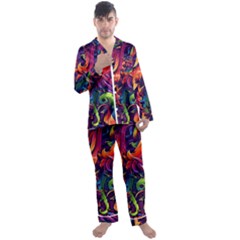 Colorful Floral Patterns, Abstract Floral Background Men s Long Sleeve Satin Pajamas Set by nateshop