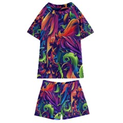 Colorful Floral Patterns, Abstract Floral Background Kids  Swim T-shirt And Shorts Set by nateshop