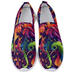 Colorful Floral Patterns, Abstract Floral Background Men s Slip On Sneakers