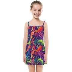 Colorful Floral Patterns, Abstract Floral Background Kids  Summer Sun Dress by nateshop