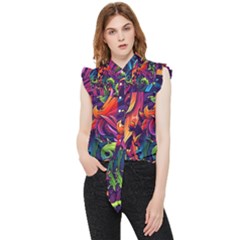 Colorful Floral Patterns, Abstract Floral Background Frill Detail Shirt