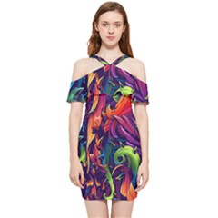 Colorful Floral Patterns, Abstract Floral Background Shoulder Frill Bodycon Summer Dress