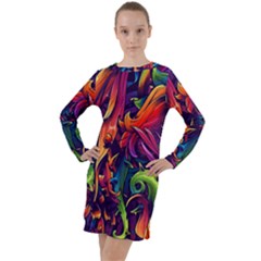 Colorful Floral Patterns, Abstract Floral Background Long Sleeve Hoodie Dress by nateshop