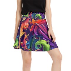 Colorful Floral Patterns, Abstract Floral Background Waistband Skirt by nateshop