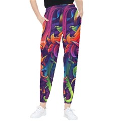 Colorful Floral Patterns, Abstract Floral Background Women s Tapered Pants by nateshop