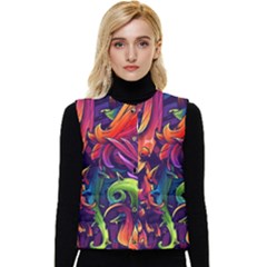 Colorful Floral Patterns, Abstract Floral Background Women s Button Up Puffer Vest by nateshop