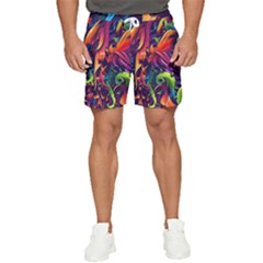 Colorful Floral Patterns, Abstract Floral Background Men s Runner Shorts