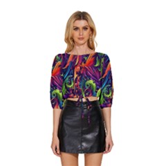 Colorful Floral Patterns, Abstract Floral Background Mid Sleeve Drawstring Hem Top