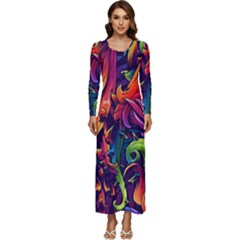 Colorful Floral Patterns, Abstract Floral Background Long Sleeve Longline Maxi Dress by nateshop