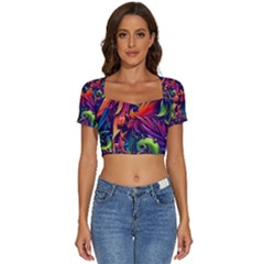 Colorful Floral Patterns, Abstract Floral Background Short Sleeve Square Neckline Crop Top  by nateshop