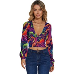 Colorful Floral Patterns, Abstract Floral Background Long Sleeve Deep-v Velour Top by nateshop