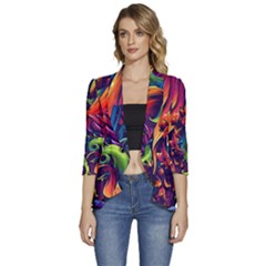 Colorful Floral Patterns, Abstract Floral Background Women s 3/4 Sleeve Ruffle Edge Open Front Jacket