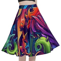 Colorful Floral Patterns, Abstract Floral Background A-line Full Circle Midi Skirt With Pocket by nateshop