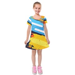 Colorful Paint Strokes Kids  Short Sleeve Velvet Dress by nateshop