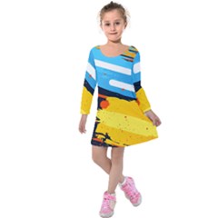 Colorful Paint Strokes Kids  Long Sleeve Velvet Dress by nateshop