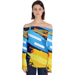 Colorful Paint Strokes Off Shoulder Long Sleeve Top by nateshop