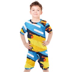 Colorful Paint Strokes Kids  T-shirt And Shorts Set