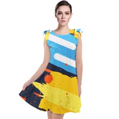 Colorful Paint Strokes Tie Up Tunic Dress by nateshop