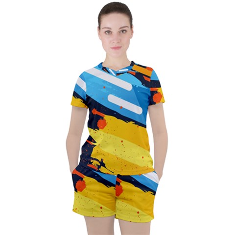 Colorful Paint Strokes Women s T-shirt And Shorts Set by nateshop