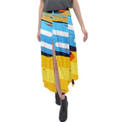 Colorful Paint Strokes Velour Split Maxi Skirt by nateshop