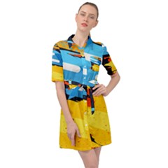 Colorful Paint Strokes Belted Shirt Dress by nateshop