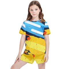 Colorful Paint Strokes Kids  T-shirt And Sports Shorts Set by nateshop