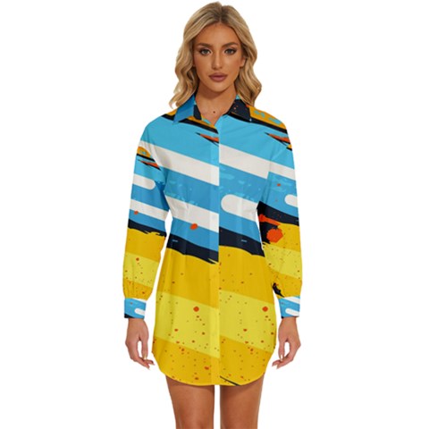 Colorful Paint Strokes Womens Long Sleeve Shirt Dress by nateshop