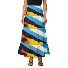 Colorful Paint Strokes Tiered Ruffle Maxi Skirt