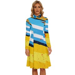 Colorful Paint Strokes Long Sleeve Shirt Collar A-line Dress