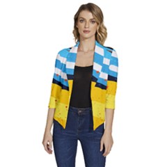 Colorful Paint Strokes Women s Draped Front 3/4 Sleeve Shawl Collar Jacket by nateshop