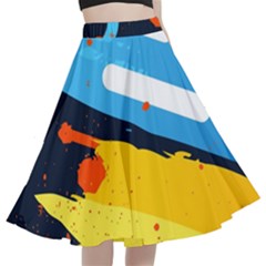 Colorful Paint Strokes A-line Full Circle Midi Skirt With Pocket