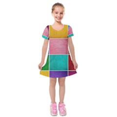 Colorful Squares, Abstract, Art, Background Kids  Short Sleeve Velvet Dress by nateshop